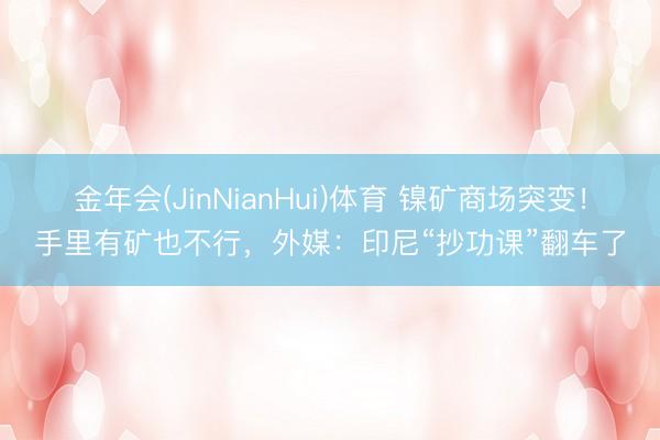 金年会(JinNianHui)体育 镍矿商场突变！手里有矿也不行，外媒：印尼“抄功课”翻车了