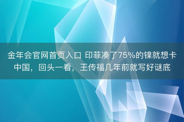 金年会官网首页入口 印菲凑了75%的镍就想卡中国，回头一看，王传福几年前就写好谜底